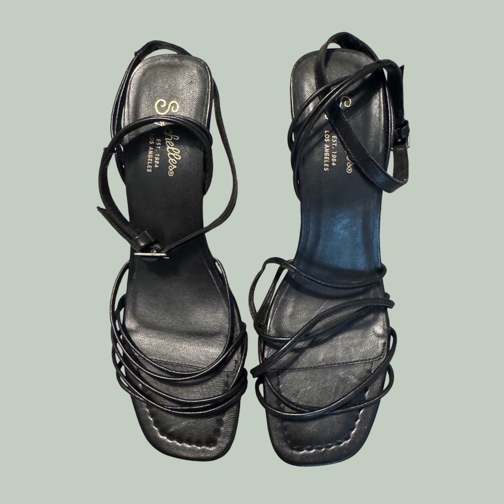Seychelles Black Leather‎ Strappy Kitten Heels Square Toe Sandals Womens 8.5